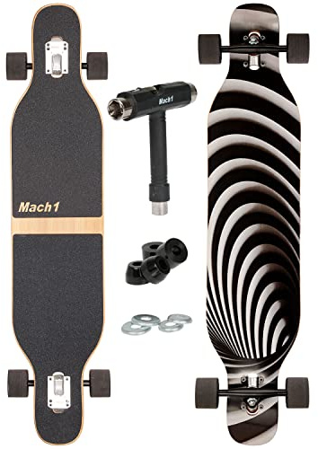 Camber Longboard con rodamientos de cerámica Mach1 en Flex1 Drop Through Cruiser Freeride Skate Full Board con T-Tool