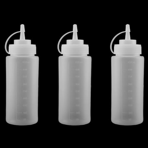 ZOENHOU 3 Stück Squeeze Flasche 450ml 16oz, Plastik Quetschflasche mit Kappen, Condiment Flaschen Sauceflaschen, Plastik Dosierflasche für Ketchup, Scharfe Soße, Senf, Mayonnaise, Malen und mehr ﻿