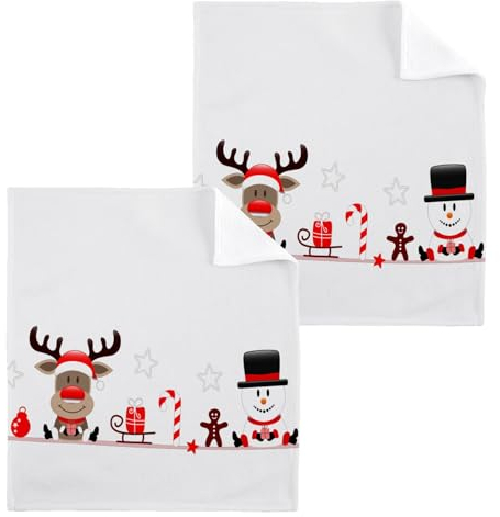 ISAOA SUABO Weihnachtshandtücher, Baumwoll-Waschlappen, Banner, Weihnachtsmann, Rentier und Schneemann, Fingerspitzenhandtuch, Waschlappen, saugfähige Waschlappen, schnell trocknend, Badetuch für