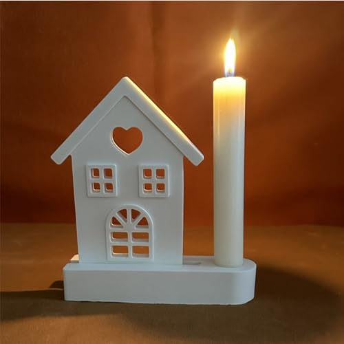 Silikonform Kerzenhalter Mit Sockel, DIY Silikonformen Gießformen Haus Kerzenhalter, Häuser Gipsform Beton Gießform Silikon Gießform Kerzenständer Für Stabkerzen Und Teelichter, Handwerk (A)