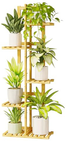 Bamworld Pflanzenständer Blumenständer Bambus Pflanzenregal Indoor Blumenregal Kleines Metall Blumenständer für Terrasse, Garten, Balkon, Wohnzimmer, Schlafzimmer (5 Etagen)