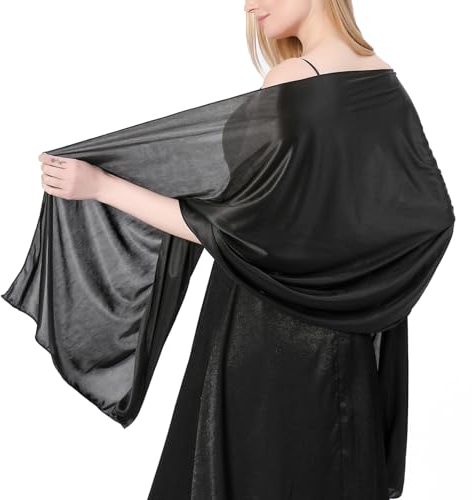 Jeffdad Sheer Chiffon Schal, Stola für Abendkleid Damen Halstuch, 200 x 70 cm Soft Chiffontücher Leichter Schultertuch Sommer Schal Damen Festliche Stola für Hochzeit Braut Party(Schwarz)