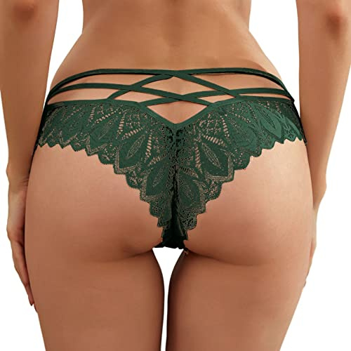 TianWlio Culotte Femme Dentelle Chic Tanga Sexy Slip Taille Basse Douces Confortable String Culotte Coquine Grande Taille Trasparent Respirant String Bikini Lingerie Multicolore (Green, XL)