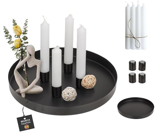 Bandejas Decorativas, Con 4 Velas Blancas Y 4 Portavelas Magneticos, Decoración Hogar, Centros Decorativos De Mesa, Adornos Salón, Decoración Baño, Decoración Cocina, Decoración Recibidor, Todo El Año