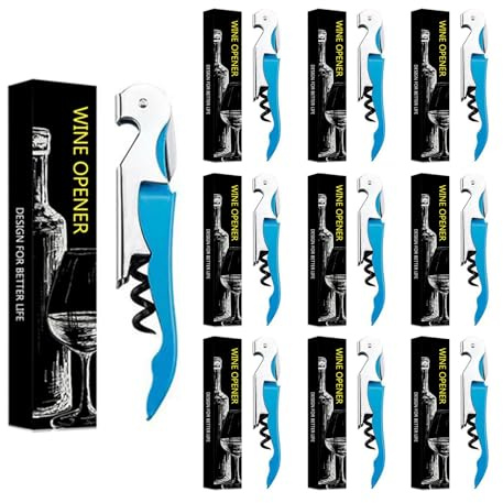 Abridor de botellas con cuchillo de camarero, abridor de botellas de vino tinto,profesional de abridor de botellas de acero inoxidable, 3 en 1 Corte de papel de cerveza (10, Azul)