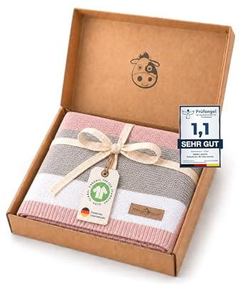 Minky Mooh® - Coperta per bebè in 100% cotone biologico (Oeko-Tex 100) Dimensioni 94 x 72 cm Lilla - Coperta per bebè e copertina morbida Regalo per neonati per la nascita Primo corredo - Fascia per