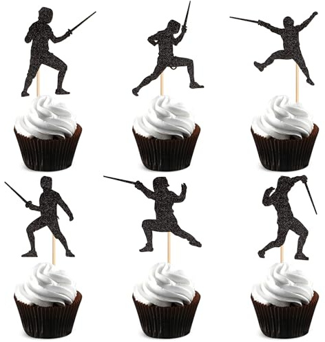 Blumomon 24 Stück Fechten Tortenaufsatz Happy Birthday Zeichen Tortenaufsatz Fechten Spieler Kuchen Dekorationen für Sport Thema Geburtstagsparty Zubehör