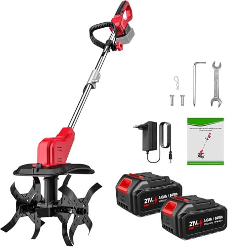 Pica De Suelo con BateríA De Litio De 21 V,Motoazada para Huerto, Azada EléCtrica, Motoazada InaláMbrica, Ancho De Trabajo: 30 Cm, Profundidad De Trabajo:22 Cm,Mango ErgonóMico,para Cultivo De JardíN