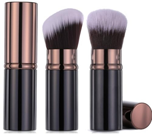 2 Stück Einziehbarer Puderpinsel, Tragbare Make Up Pinsel Reisegröße Weicher Kabuki Pinsel Professionelle Kosmetikwerkzeuge für Rouge, Bronzer, zum Polieren, Makellose Puderkosmetik (Schwarz)