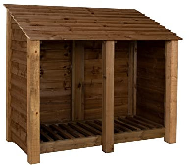 Wooden log store 4ft (W-146cm, H-126cm, D-88cm), brown finish (Without kindling shelf)