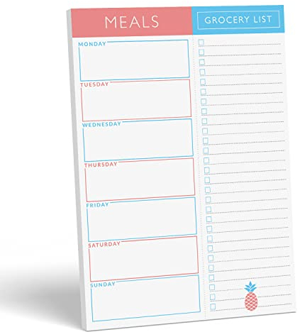 Sweetzer & Orange Meal Planner Magnetic Pad | 7x10 inch Notepad for Organized Weekly & Daily Planning | Tear-Off Grocery List Checklist for Convenient Shopping | Notepads for Refrigerator Door