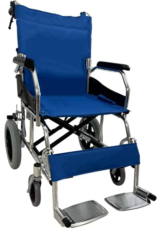TERMIGEA - Sedia a Rotelle Pieghevole Leggera, Carrozzina per Anziani e Disabili in Solido Acciaio (Portata 100KG) con Freno e Leva per Gradini, Dispositivo Medico CE Studiato per Interno ed Esterno
