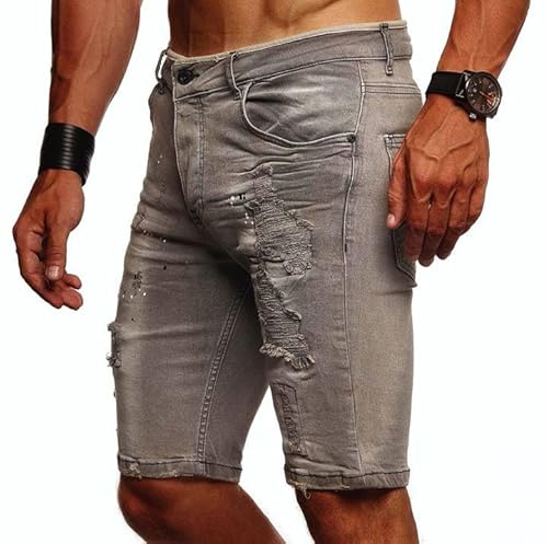 Leif Nelson Destroyed Jeans corti estivi da uomo, pantaloni corti in jeans, pantaloni chino cargo, 5 tasche, Destroyed Used Stretch per il tempo libero, bermuda Slim Fit LN1977, grigio., 32W