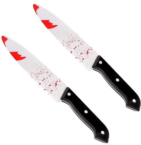 VEYLIN Lot de 2 couteaux ensanglantés pour Halloween, décoration de fête, accessoire de costume de 30 cm de long