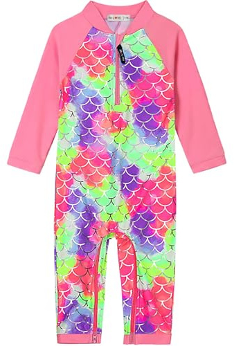 weVSwe Baby Mädchen Kleinkind Badeanzug UPF 50+ Sonnenschutz Rashguard Bademode mit Reißverschluss im Schritt, Rosa Fischwaage, 0-6 Monate