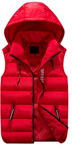 GIBZ Homme Veste sans Manches Doudoune Légère Gilet à Capuche Manteaux épais en Chaud Hiver avec Poches Zippé, rouge, XL