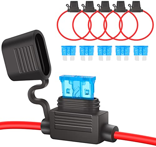 JatilEr Sicherungshalter Kfz 16AWG 5 Stück, Kfz Auto Sicherungshalter Kupferkabel, Kfz Sicherungshalter mit 15A Kfz Sicherungen für Auto/Lkw/Motorrad/Boot