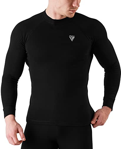 RDX Kompression Rashguard Kampfsport Base Layer, Funktionswäsche Thermo Laufshirt Skiunterwäsche Schwitzanzug Hemd, Kurzarm Langarm, BJJ, Fitnesstraining, Übung, Grappling, Schwarz