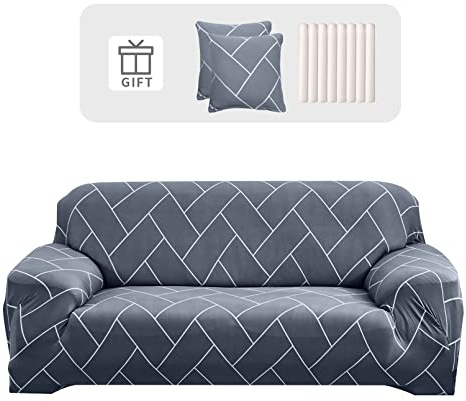 Lydevo Funda Sofá Elastica 2 Plazas Protector de Sofá Universales con 2 Fundas de Cojín Cubre Fundas de Sofá Ajustables con Brazos Antideslizante Lavable Protector Decorativa Sofa Covers,Trama Oscura