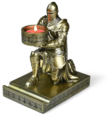 HDMbigmi King's Guard, Portacandele in resina con cavaliere inginocchiato, porta candelabro, porta candelabro, porta candelabro, porta candele, per ristorante, altare, tavolo di casa (bronzo)
