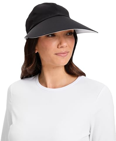 Solbari Women’s Reversible Ultra-Wide Brim Cap UPF 50+ - Black/White - Medium-Large