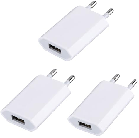 3 Pack Chargeur USB 5V/1A Prise USB Adaptateur pour Téléphone Portable/smartwatch/Écouteurs/Tablette