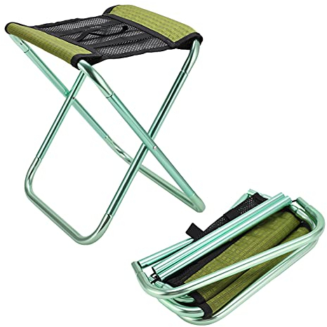 WERTSWF Mini-Camping-Klapphocker, Tragbar, Kompakt, Zusammenklappbar, Leicht, Teleskophocker, Sitzstuhl für Erwachsene, Angeln, Wandern, Gartenarbeit, Strand, Garten mit Fußstütze