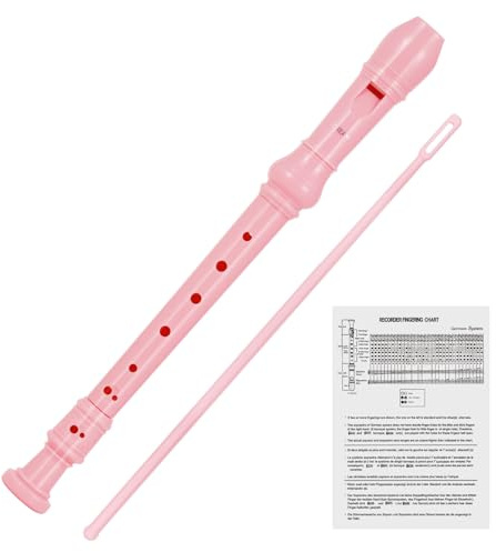 SDREAM Soprano Recorder Instrument for Beginners Students - German Fingering C Key 8 Hole Flute ABS Descant Recorders with Cleaning Rod Fingering Chart, Musical Gifts Pink