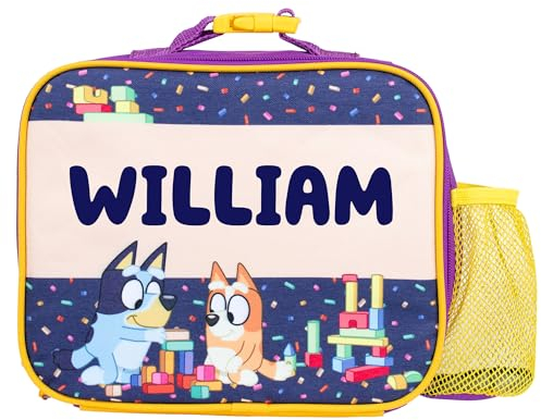 Bluey Bolsa de almuerzo personalizada para niños, lonchera térmica para niños y niñas, color morado