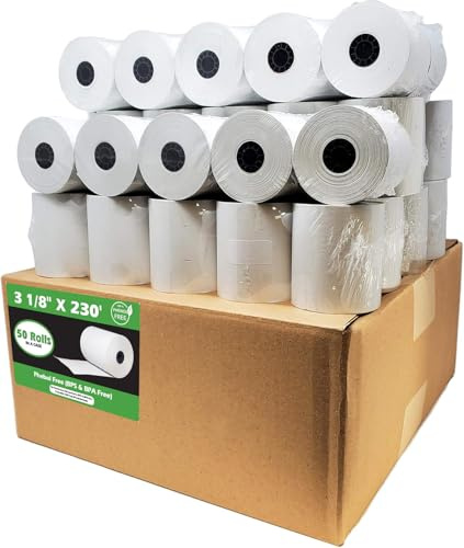 Phenol Free Thermal Paper 3 1/8 x 230' ft (Also BPA & BPS Free - 50 Rolls) Climate Friendly Receipt Rolls fits all Clover POS Cash Register Printers SCP700 TSP100 from BuyRegisterRolls