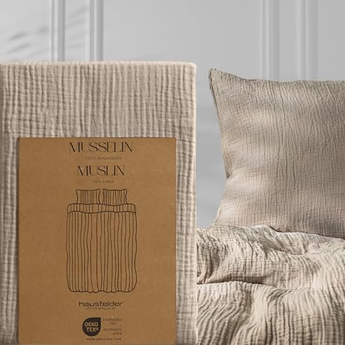 Hausfelder Musselin Bettwäsche Kissenbezug 40x40 cm aus atmungsaktiver Baumwolle, Oeko-TEX zertifizierte Kissenhülle 40x40cm, superweich