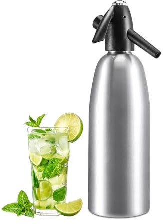 Sparkling Water Maker, 1L Portable Aluminum Soda Syphon for DIY Carbonated Soda Water, Soda Water Sprinkler for Homemade Juices,Cocktails,Beverages (Silver)