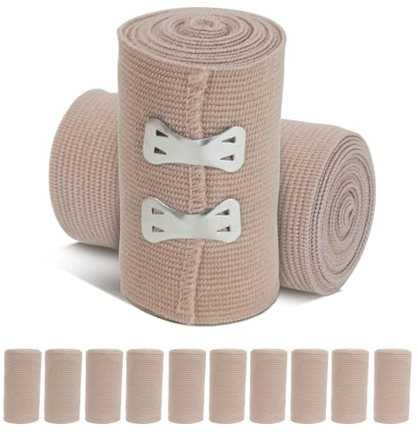 Elastiskt bandage linda – 12 stycken elastiskt förband, återanvändbara elastiska gasbindningar, kompressionsförband med klämmor, elastiskt band för handled knä (7,5 x 4,5 cm)