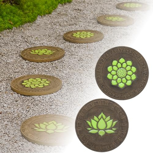 SBJKLYRN Pietra calpestabile da Giardino， Pavimentazione for vialetti con Motivo a Loto, Decorazioni for Aree laghetto/Prato/Cortile in Stile Orientale(2 PCS)