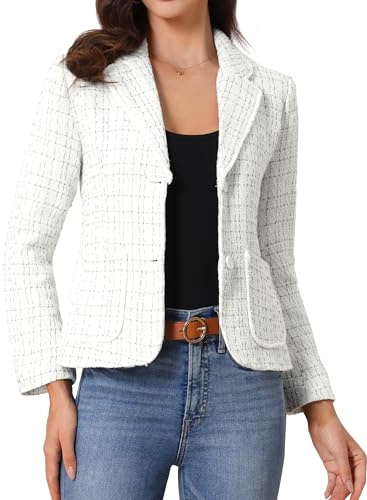 Veste en Tweed à Carreaux Femme Blazer à Revers Cranté | Style vintage élégant, manches longues, automne hiver, boutonné, poches avant