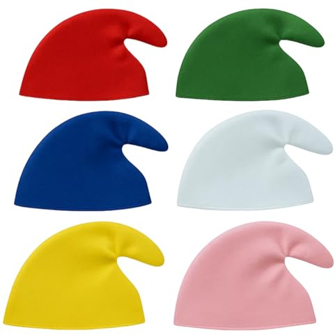 BDBFPAN Lot de 6 bonnets de nain colorés pour carnaval, Halloween et fêtes de Noël, bonnet élastique à pointe nain en 6 couleurs, idéal pour les groupes et les jeux de rôle