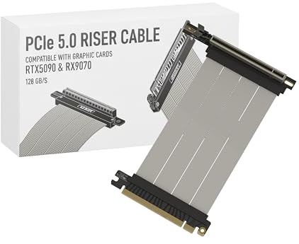 LINKUP - AVA5 Armour Riser PCIE 5.0-kabel | redo för RTX5090 RX9070 GPU | Hastighet x16 128 Gb/s | Kompatibel med PCIe 4.0 och WRX80/WRX90E | Rak vinkel, vit 15 cm (total längd 19 cm)