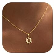 Tewiky Sun Pendant Necklace for Women - 14K Gold Dainty Sunburst Sunflower Charm Necklace Jewelry for Women and Girls Gifts