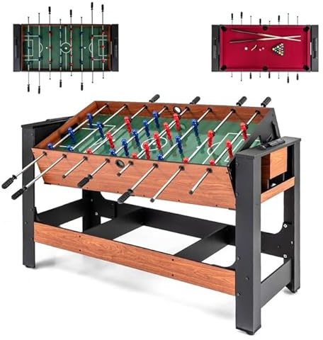 COSTWAY 2 en 1 Mesa Multijuegos Giratoria, Mesa de Juego Combinada de Futbolín y Billar para Adolescentes y Adultos, Kit de Deportes Arcade para Hogar, Sala de Juegos y Fiestas (2 en 1,54 Pulgadas)