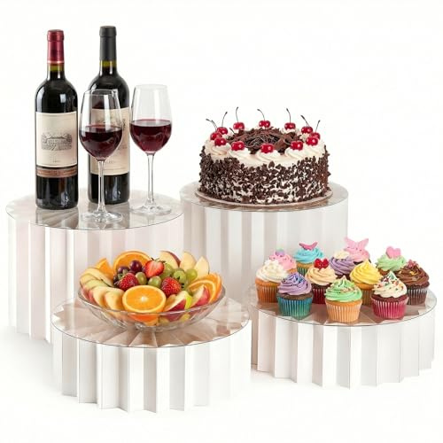 ZXBBTZ 4 PCS Soporte para Tartas de Cartón Plegable, Soporte Exhibición Buffet, Elevadores de Buffet, Expositor de Pastelería para Postres y Cupcakes, Decoración para Bodas, Cumpleaños y Fiestas