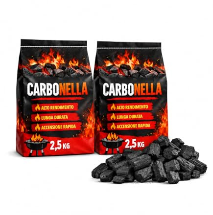 OWIJI Carbonella Per Barbecue Bricchetti 5 Kg Carbone 100% Naturale Bricchette Cottura Veloce Cotture Lente Per Grigliare Carbonella Grill Accensione Facile Carne Pesce Verdure