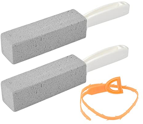 FOCCTS 2 Pcs Foot Care/Toilet Pumice Cleaning Stone with Handle Dead Hard Skin Callus Remover and Clean Hard Water Ring Rust Stain of Toilet/Bathtub with Extra Drain Snake Pipe Cleaner