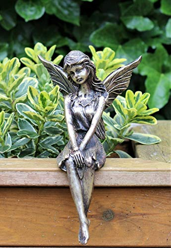 Garden Ornament Sitting Magical Outdoor Fairy Brass Copper Effect Home Decor Figurine Angel Statue Sculpture