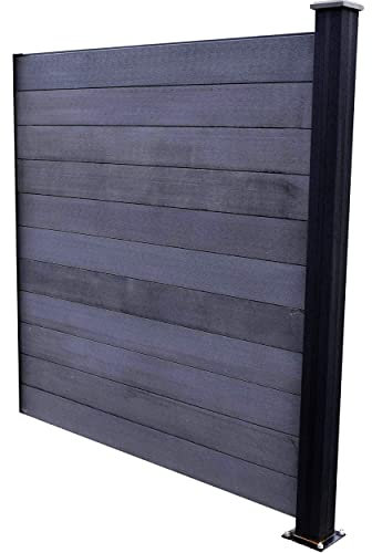 Brise Vent, Brise Vue Ou Suite De Cloture De Jardin Palissade Exterieur En Composite Occultant Clostra Formant Un Panneau De 168 Cm De Largeur X 175 Cm De Hauteur Poteaux Noir Lame Grise Anthracite