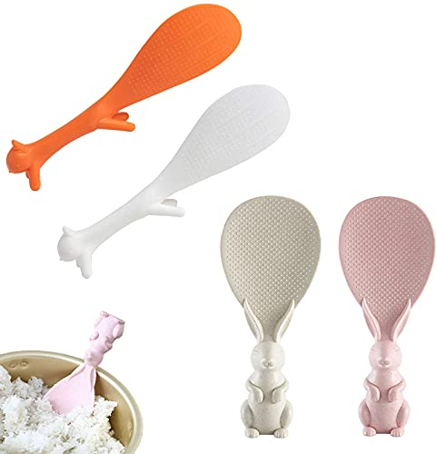4 Stück Reislöffel, Antihaft Reisschaufel Kreative Reislöffel Reiskocher- Schaufel kunststoff Reislöffel Reislöffel mit Antihaftbeschichtung（Kaninchenform + Eichhörnchen Formgriff）
