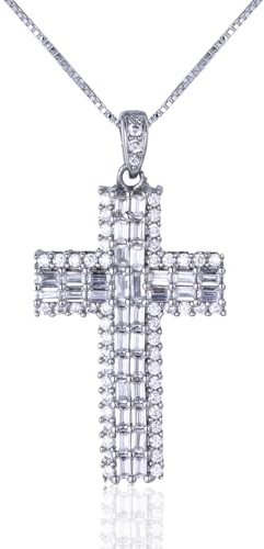 HALUKAKAH Collier Pendentif Croix pour Garçons, Enfants et Adolescents, 2,0 ct de Diamants Cultivés en Laboratoire, Plaqué Or Blanc Platine 925 Argent Sterling, Chaîne 40cm, Bijoux Religieux de Luxe