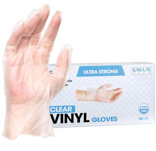 ForPro Disposable Vinyl Gloves, Clear, Industrial Grade, Powder-Free, Latex-Free, Non-Sterile, Food Safe, 2.75 Mil. Palm, 3.9 Mil. Fingers, X-Large, 100-Count