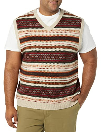 Amazon Essentials Men's Lambs Wool Sweater Vest, Oatmeal Heather Fair Isle, X-Large Tall
