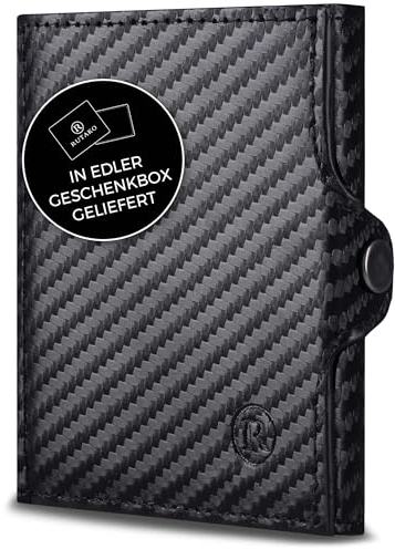 RUTAKO Slim Wallet mit Münzfach & RFID-Schutz - Kartenetui Herren & Damen - Kreditkartenetui klein - Mini Geldbörse - Portmonee Portemonnaie klein - Geldbeutel Carbon-Schwarz