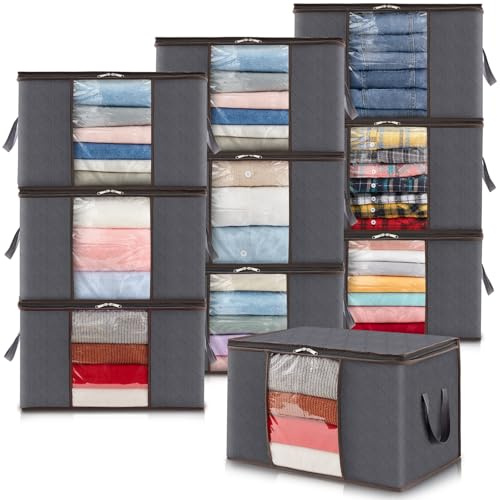 Lifewit Cajas Almacenaje Ropa, Bolsa almacenamiento ropa, Organizador Armario Plegable, Cajas Mudanza, Bolsas con Asa Reforzada para Guardar Ropa, Mantas, Edredones, Gris, 90L, 10 Piezas